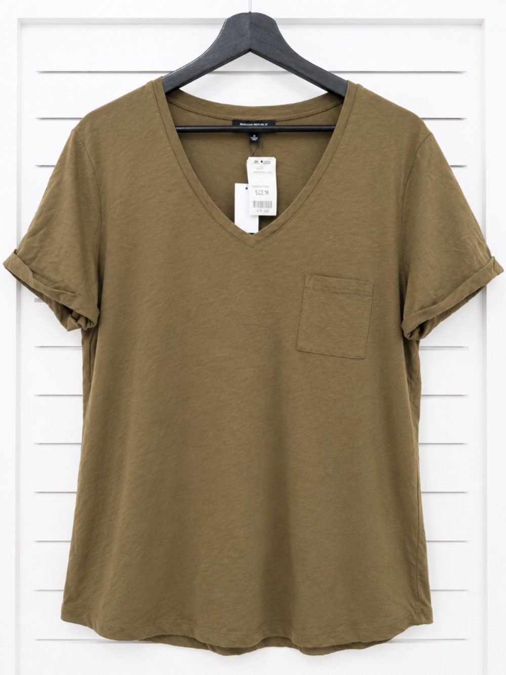 525 America Olive V-Neck Pocket Tee Size Large Cotton